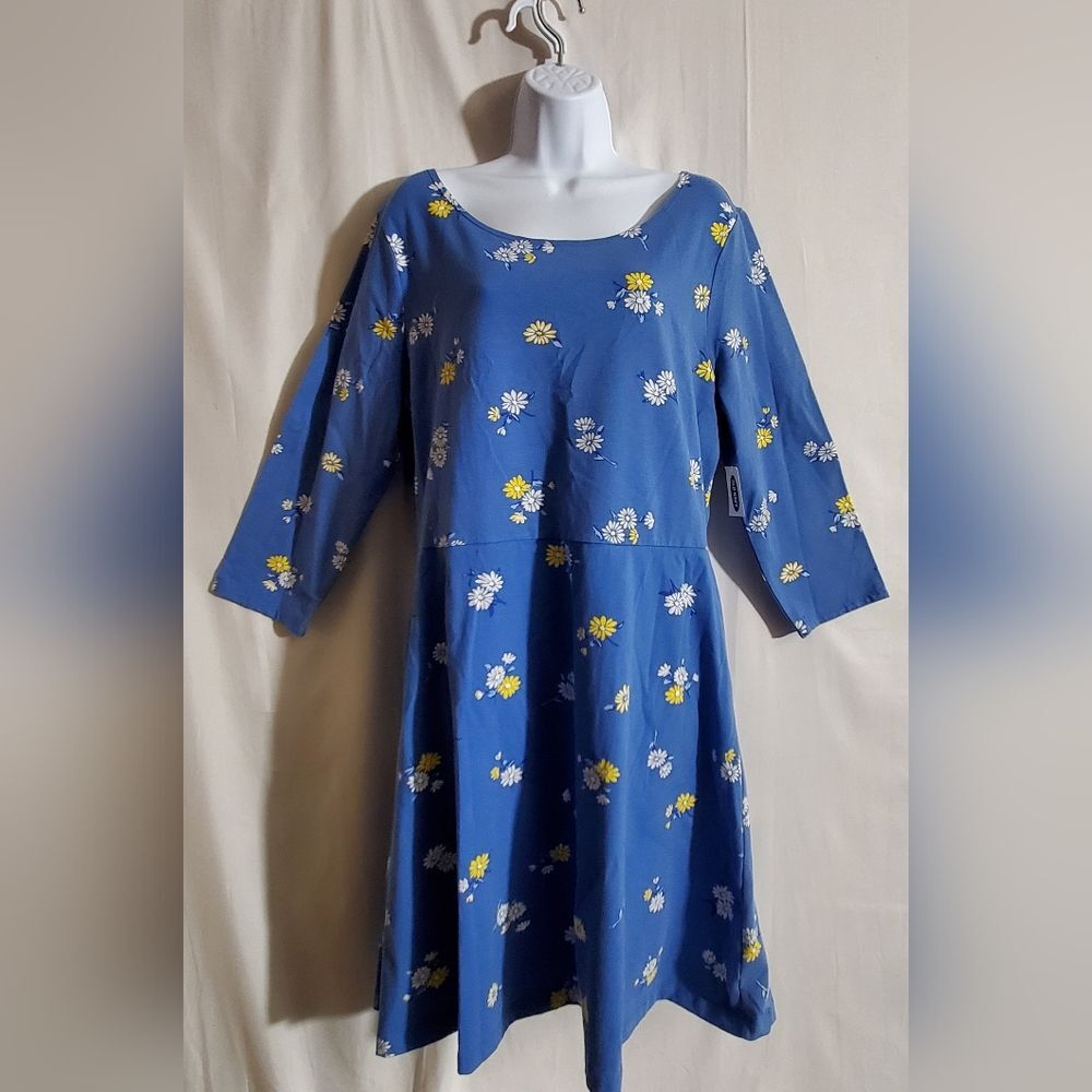 Old Navy | Cornflower Blue Daisy Print Fit & Flair Dress | Size XL | NWT